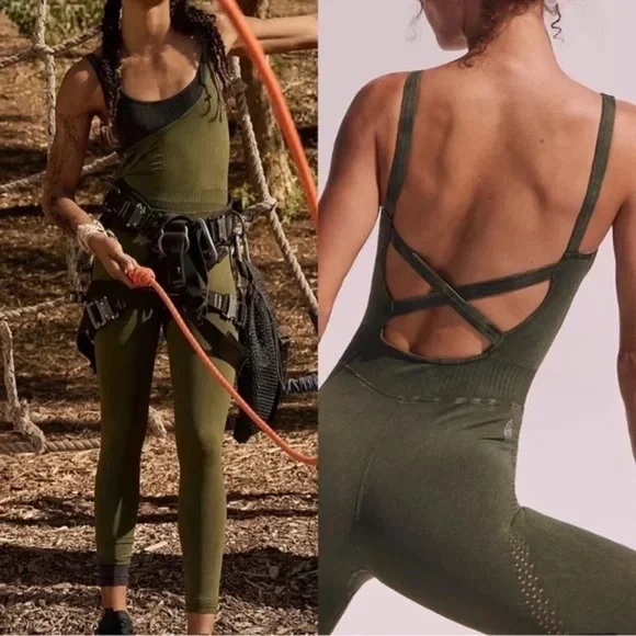 FREE PEOPLE FP Green Good Karma‎ Onesie Jumpsuit Movement Size M L - Picture 2 of 15